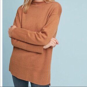 Moth Anthropologie Saskia Mock Neck Long Tunic Sweater XS Relaxed Fit  Brown